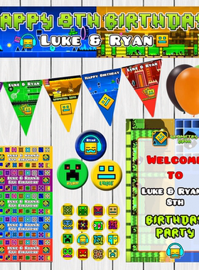 反应力Geometry Dash几何冲刺个性化定制主题生日会装饰气球海报