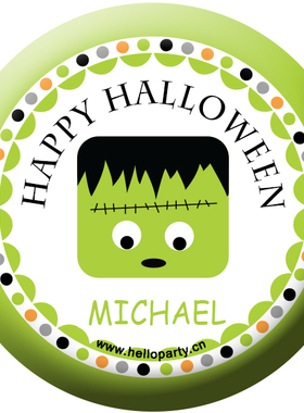 万圣节派绿色彩点超酷Q版男孩头杰克玩具吹龙徽章冰箱贴圆形贴纸