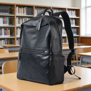 头层牛皮商务双肩包新款黑色电脑背包男女款通勤出行真皮包