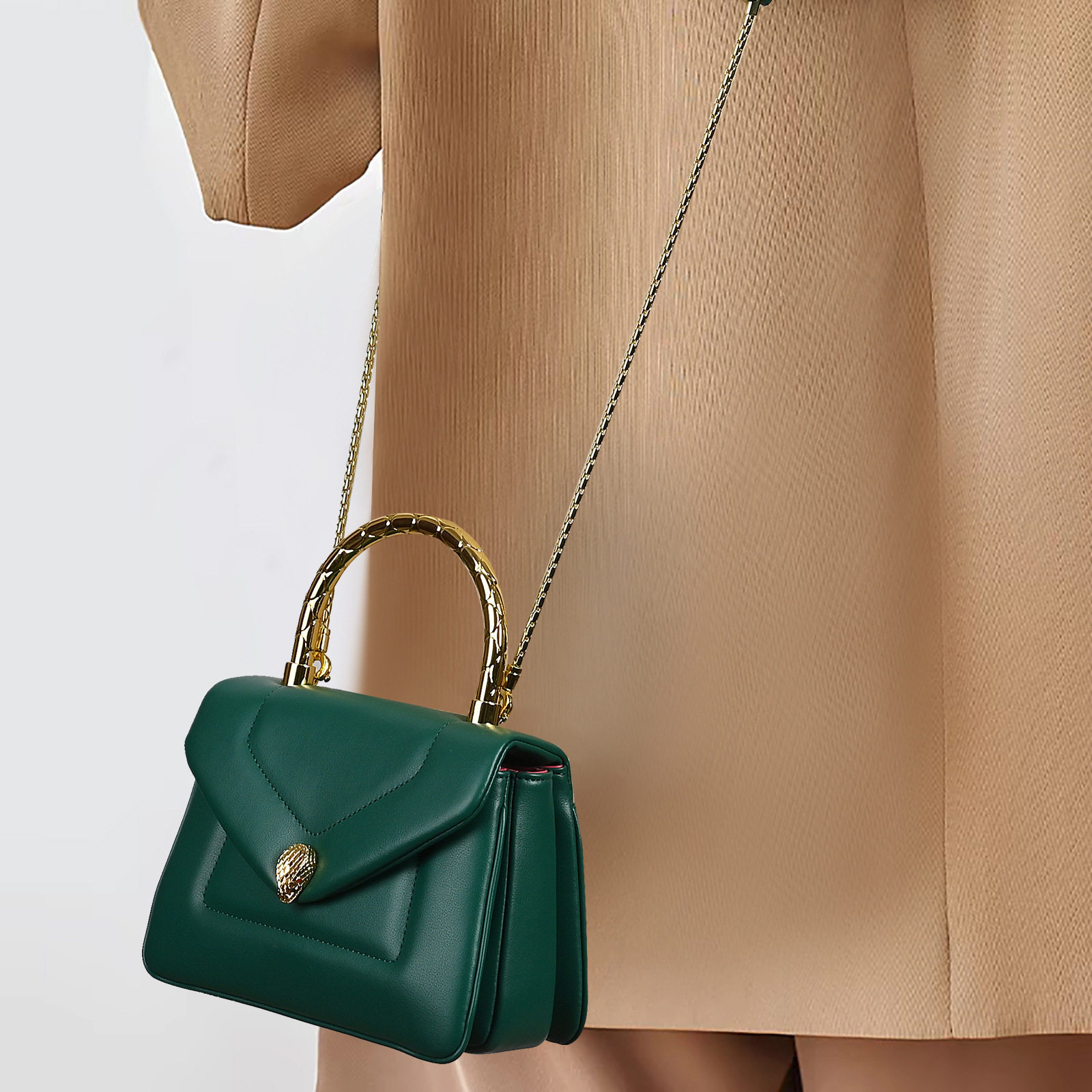 2026新款牛皮包小众高级感名媛真皮女包时尚百搭蛇头手提斜挎包.