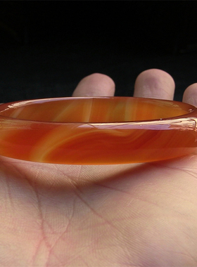 天然巴西玛瑙手镯/加厚不加宽/精美纹理/香橙色玉髓/水润通透1964