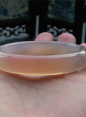 天然巴西玛瑙手镯/粉红色飘灰色玉髓/加厚不加宽/水润通透815