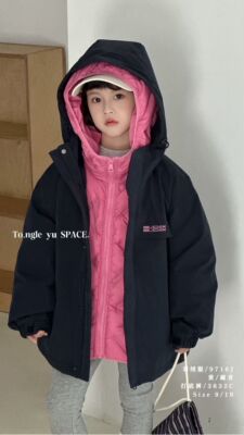 童乐鱼2025冬款男女童三合一羽绒服连帽冲锋衣儿童外套两件套9716