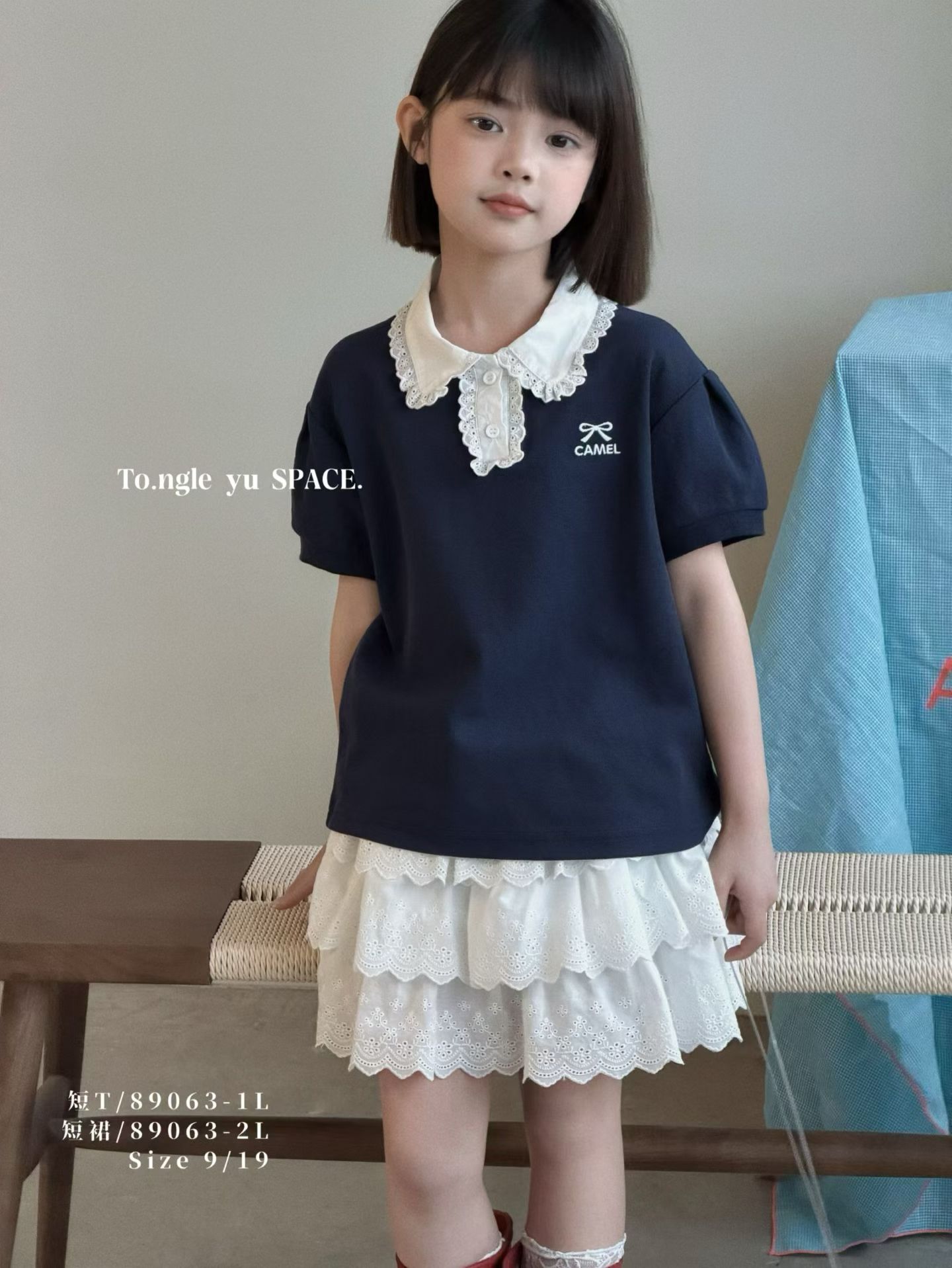 童乐鱼2026夏季新款女童翻领短袖T恤+防走光短裙两件套套装89063图片