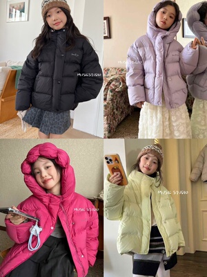 木莎music2025冬新款女童字母印花儿童花苞帽羽绒服90白鸭绒97111