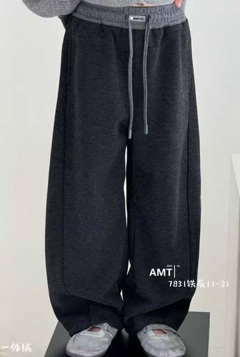 爱木橦2025冬款男女童一体绒加厚弯刀裤儿童保暖休闲裤运动裤7831