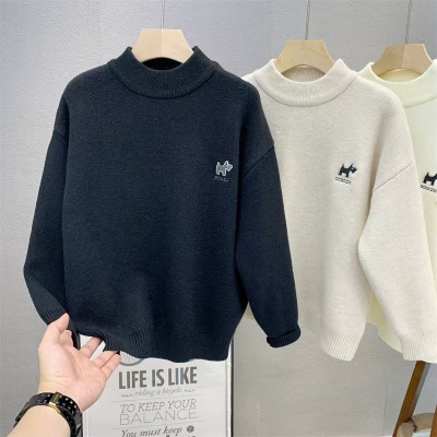 嗨大E小e24冬新款童装男童女童软糯刺绣一体绒加绒毛衣上衣82052