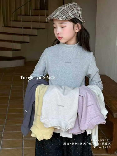 童乐鱼2025冬新款儿童德绒中领打底衫男女童洋气百搭长袖T恤6987