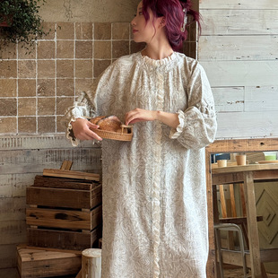 法式浪漫棉麻花边家居服睡衣  东大门慵懒风家居遮肉显瘦日式长裙