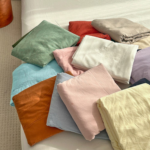 2025新款纯色全棉枕套 素色双人床笠床单 纯棉水洗棉被套单品