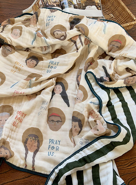 外贸竹棉八层纱布被宝宝儿童包被盖毯盖被AB面印染微瑕120*120cm