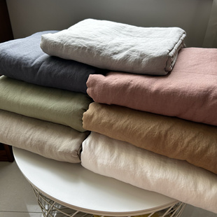 亚麻四件套 纯麻酵洗处理床上用品素色纯色双人被套床单枕套微瑕