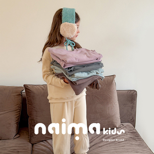 奶妈家女童睡衣套装冬装2025新款儿童休闲保暖加厚绒感家居服套装