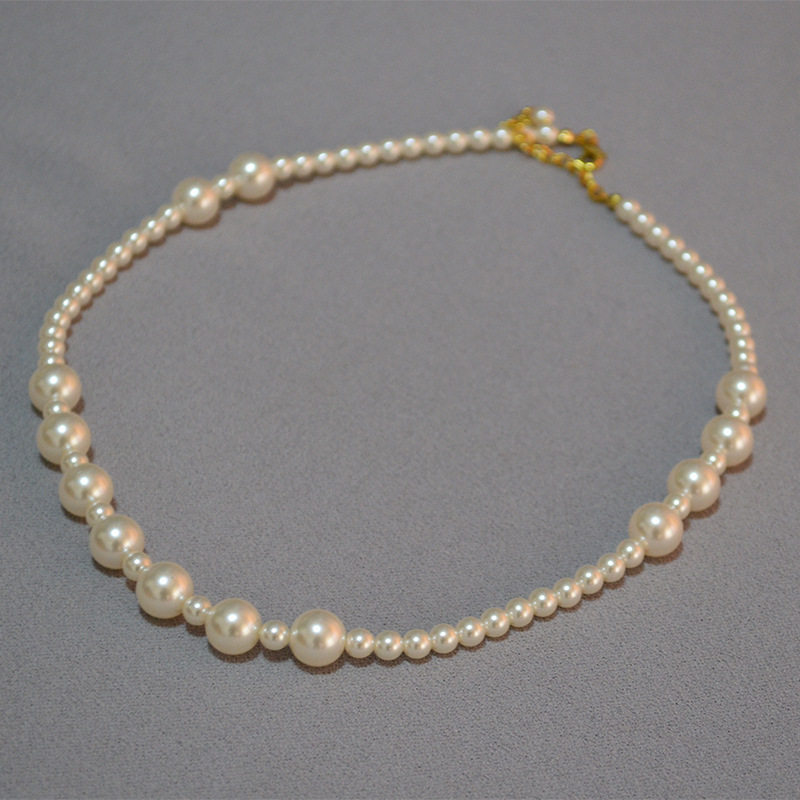 法式名媛小香风大小间隔不对称人造珍珠优雅气质短款项链锁骨链女