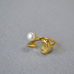 日韩小众设计黄铜镀金冷淡金属风豌豆淡水珍珠ins轻奢高级感戒指