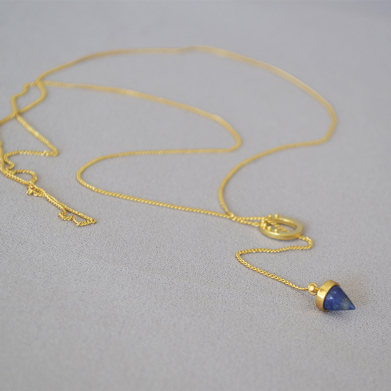 欧美复古做旧青金石项链黄铜镀金