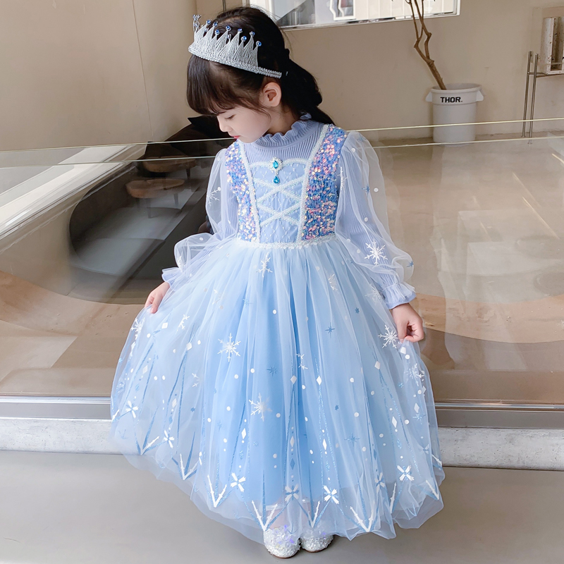 女童艾莎公主裙儿童蓬蓬毛衣裙子