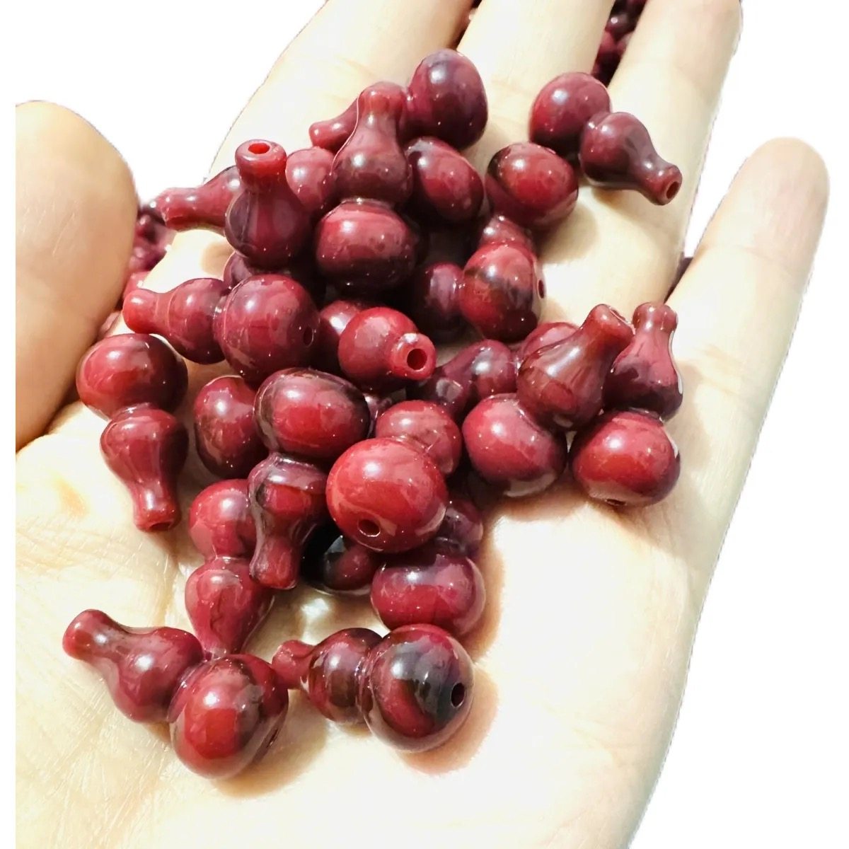 天然血牛角小葫芦饰品牦牛角三通佛头金刚菩提配饰文玩门帘配件