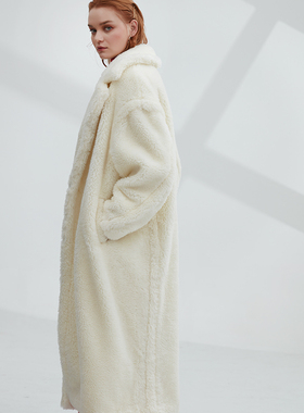 DR大荣小铺白色泰迪熊大衣超长款纯羊毛茧型外套宽松加厚保暖女冬