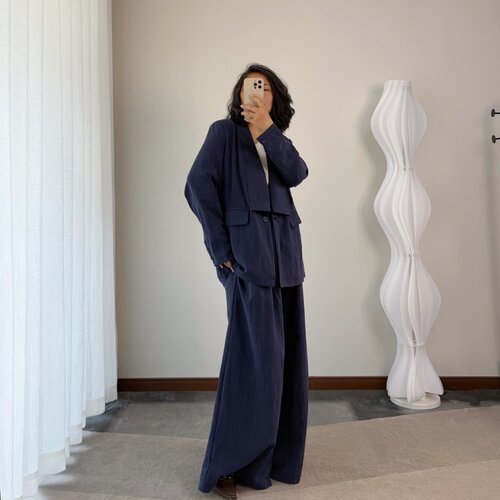 设计感翻领西装外套加长裤套装女