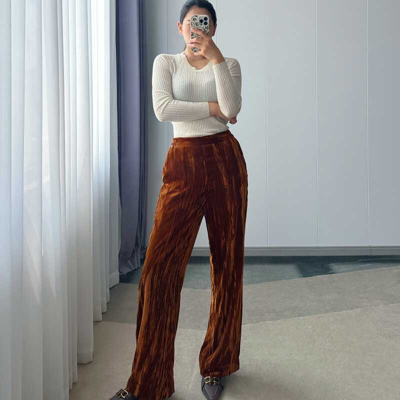 DARONG丝绒直筒裤女压绉