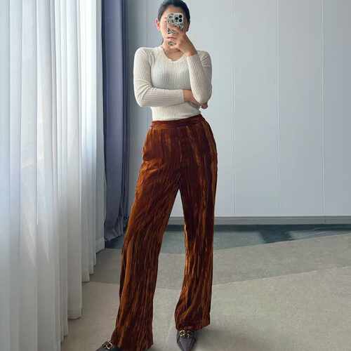 DARONG丝绒直筒裤女压绉