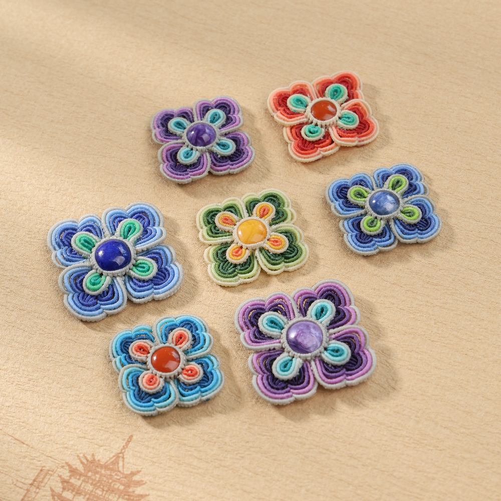 栖石原创初级编绳教程团芳胸针饰品手工编绳首饰