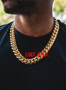 说唱明星同款嘻哈项链Kanye JayZ金银色粗链高品质钛钢表演古巴链