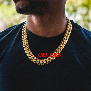 说唱明星同款 JayZ金银色粗链高品质钛钢表演古巴链 嘻哈项链Kanye