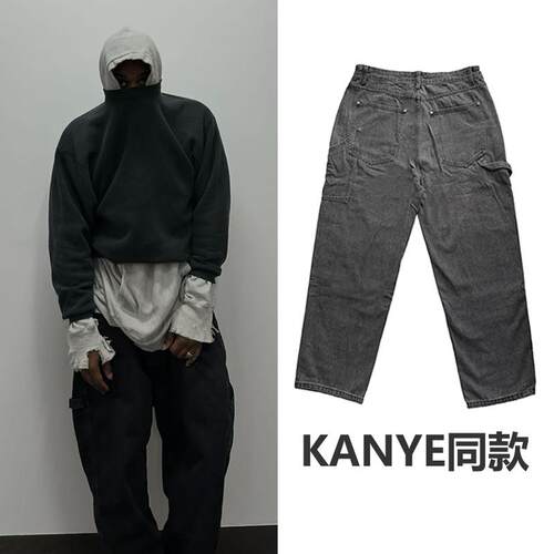 侃爷同款重磅美式复古牛仔裤Kanye做旧水洗HIPHOP OLDSCHOOL嘻哈
