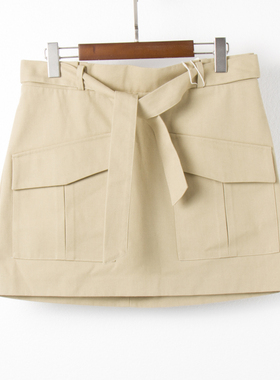出北欧 销售样女士腰带OL风斜纹卡其布半身短裙55991