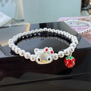 999纯银儿童手链足银hellokitty卡通kt猫亲子女童公主生日满月礼