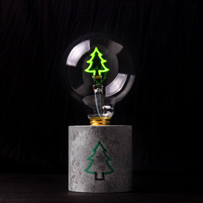 led卡通灯泡绿光圣诞树水泥灯座趣味装饰氛围diy礼物 3V 电池款