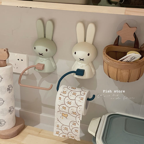 小兔兔浴室钩免打孔粘贴纸巾架