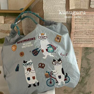 kusuguru刺绣轻便防泼水抽绳包