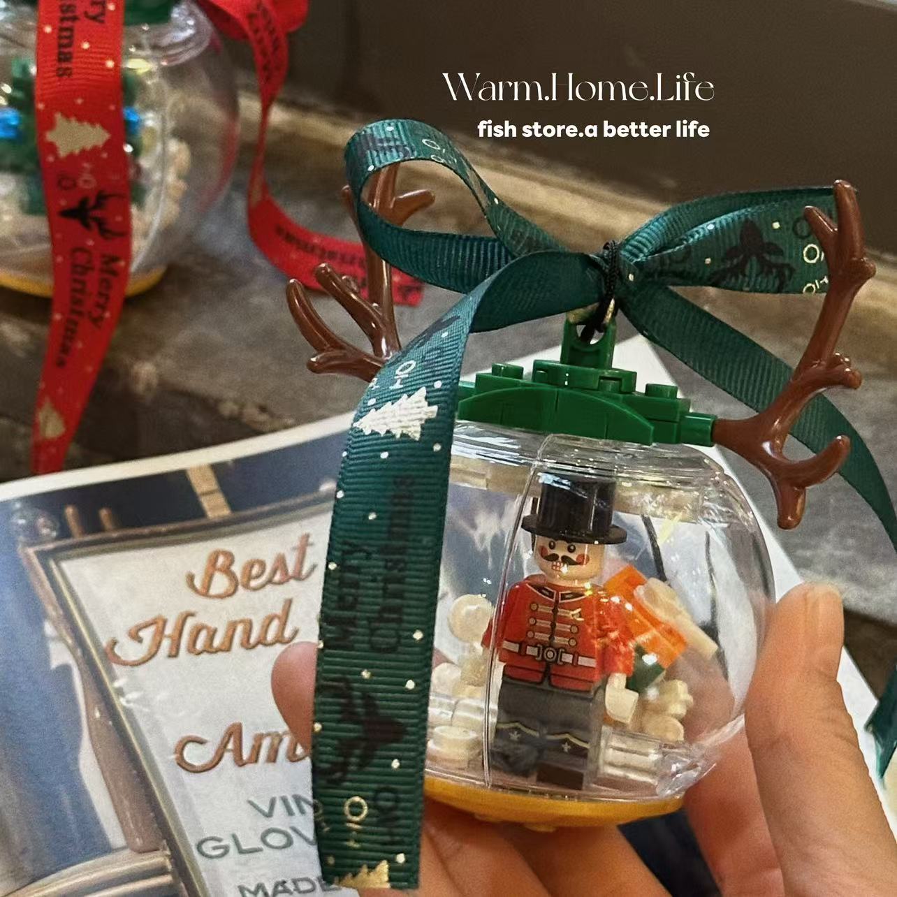 maanw 麋鹿角金色圆球摆件挂件礼物拼插积木圣诞装饰品