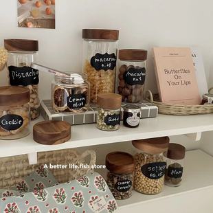 玻璃密封罐储物罐相思木盖咖啡豆干果杂粮调料收纳 store Fish
