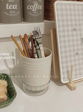 *Fish store*仿珐琅锅塑料圆形筷子笼沥水餐具勺子收纳盒