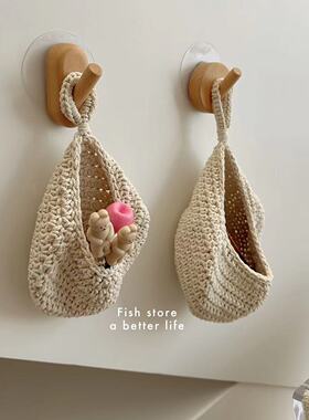 *Fish store*北欧风手工棉绳编织鸟巢水滴网兜挂袋杂物水果收纳袋