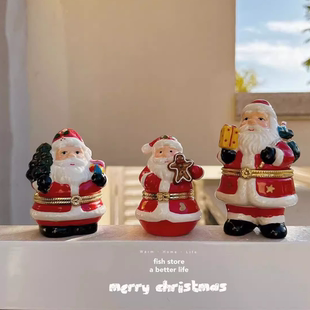 maanw 出口欧美圣诞礼品首饰盒陶瓷摆件手绘收纳盒diy蜡烛座