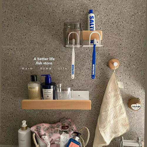 浴室实木置物架免打孔粘贴