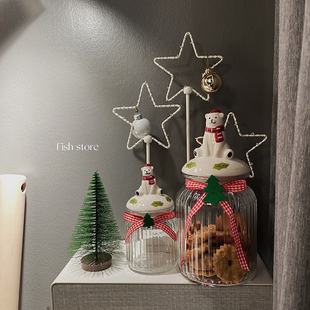 北欧玻璃大号糖果罐圣诞储物罐饼干干果收纳密封罐 store Fish