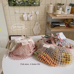 自制韩系拼色棉线网兜便携购物袋环保肩背手提袋 store Fish
