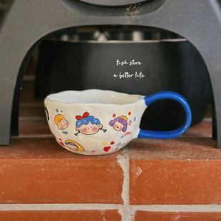 大耳朵把手马克杯水杯可爱系家用情侣对杯早餐杯 store Fish