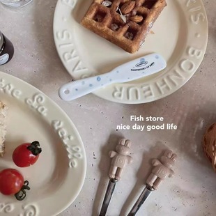 ins韩式 store 浮雕法文字母餐盘早餐盘甜品盘菜盘圆盘椭圆 Fish