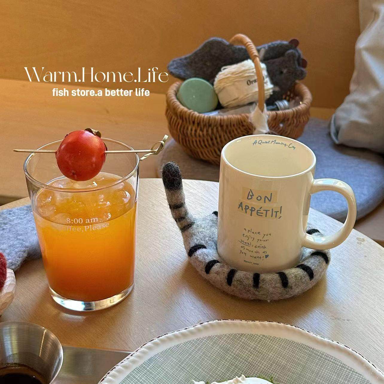 *Fish store*羊毛毡手工戳戳杯垫猫尾巴小动物隔热垫加厚垫,餐饮具,杯垫,淘宝优惠券,粉丝福利购,淘宝优惠卷