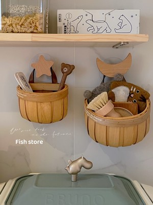 *Fish store*厨房卧室杂物姜蒜日式收纳筐手工编织整理挂筐