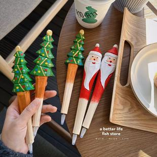 可爱圣诞老人圣诞树木质笔签字笔中性笔圣诞礼品 store Fish