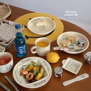 奶油色陶瓷餐具绿色英文字母菜盘沙拉盘小料碟 store Fish