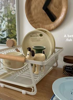 *Fish store*日式简约白色碗盘杯子餐具收纳架铁艺木柄沥水控水架
